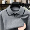 Suéter de punto de manga larga para hombre de 350 g, cuello de gaviota, color liso, cálida camiseta básica de otoño e invierno, camisa POLO, estilo old money