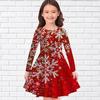 Novo vestido de meninas estilo estrangeiro crianças gola redonda manga longa 3D impressão digital saia GE01
