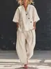 2026 Verano Amazon Transfronterizo TK Ropa de Mujer Asimétrica Diagonal Hebilla Cuello en V Camisa Pantalones de Pierna Ancha Conjunto de Moda Casual