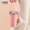 Taza de Hielo Tyeso con Popote Acero Inoxidable 304 Doble Capa Aislada y Fría Portátil Taza de Café para Coche