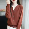 Cardigã Feminino Estilo Coreano Bloco de Cores Falso Duas Peças para Outono Novo Design de Botão Tricô Solto de Manga Comprida Pulôver de Tricô para Mulheres
