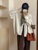 Cárdigan de punto gris oscuro con cremallera para mujer, nuevo estilo perezoso holgado engrosado para otoño e invierno, suéter exterior, chaqueta, top