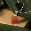 Colar Clavícula em Prata de Lei S925 Inlaid com Ágata Vermelha Natural do Sul Estilo Vintage Feminino Pingente Geométrico de Alta Personalidade