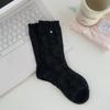 Calcetines de Alta Calidad de 200 Agujas para Otoño e Invierno para Mujer con Colgante de Gato de Dibujos Animados, Estampado Floral Oscuro, Calcetas Ligeras Lindas Japonesas