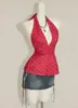 Camisola Sexy de Cuello Halter Estilo Europeo y Americano para Mujer, Top de Verano sin Mangas Ajustado con Lunares y Amarre, Ropa Exterior para Chicas Atrevidas