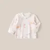 Camisa de otoño A-class de algodón puro sin costuras para niños, top ajustado de algodón para bebé para otoño e invierno, cárdigan de hombro para niños y niñas