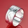 Anillo de plata de ley 999 para hombre moderno dominante plata pura abierto hip hop personalidad ancho pasta dedo pulgar dedo Sutra del Corazón