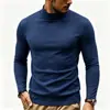 Nova camiseta térmica de outono e inverno para homens, estilo europeu e americano, cor sólida, corte justo, forrada com fleece, gola alta, manga longa, camiseta base da moda masculina