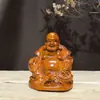 Karin tallado en madera maciza ornamento Maitreya Buda de vientre grande riendo Buda Maitreya postura sentada adoración de sala de estar en casa decoración de escritorio