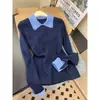 Camisa base de tricô de alta qualidade com blocos de cor estilo Miu para mulheres, top suéter interno de caimento justo estilo francês para primavera e outono