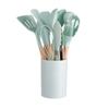 Venda quente silicone 12 peças conjunto cor cabo de madeira silicone utensílios de cozinha terno combinação utensílios de cozinha grau alimentício espátula resistente a altas temperaturas