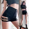 Shorts de verão estilo punk para mulheres, dança de jazz preto biker cintura alta pole dance elástico que abraça o quadril hot pants