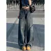 Calça jeans larga estilo workwear americano para mulheres, novo modelo de primavera e outono, plus size, cintura alta, modelagem solta, calça reta estilosa de comprimento total