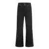 Calça Jeans Flare Slim Fit Patchwork com Costura Dividida para Homens, Design Tendência Estilo Americano, Calça de Perna Larga Cor Sólida