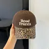 Bordado de Letra Macio na Aba, Estilo Retrô Americano, Boné de Baseball de Aba Larga para Mulheres, Estampa de Leopardo