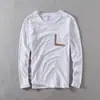 Camiseta de Manga Larga para Hombre de Otoño, Camiseta Básica Casual de Algodón Puro, Camiseta Lavada de Algodón Rústico con Cuello Redondo, Ropa para Hombre Estilo Japonés, Venta al por Mayor de una Pieza