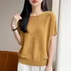 Nuevo Suéter de Punto Redondo con Mangas Murciélago, Manga Corta, Color Sólido, Calado, Corte Holgado, Camiseta Base Superior