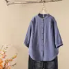 Elegante Cárdigan de Gasa de Algodón Doble Capa con Cuello Alto, Camisa de Manga Media para Mujer, Simple Holgada Casual para el Trabajo, Top 9688