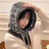 Pasamontañas Estilo Coreano para Mujer, Gorro de Invierno Cálido y Bufanda para el Cuello Integrados, Estilo Fair Isle, Protección para los Oídos, Gorro de Lana Tejido