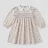 Vestido de niña con estampado de mariposas estilo coreano y fruncidos, colección otoño 2026, vestido de princesa de manga larga con cuello de muñeca