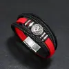 Pulseira de Couro Trançado Masculina Versátil Multicamadas Feita à Mão, Bússola de Runa Vintage Personalizada, Atacado Europeu e Americano