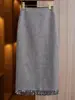 Estilo Nuevo Primavera y Otoño Elegante Falda Larga para Mujer Cintura Alta Abertura Bodycon Falda Adelgazante Moda Falda de Lentejuelas Longitud Media