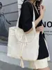 Bolsa de Lona con Encaje para Mujer 2025 Nueva Versátil Bolso Bandolera para Viajes Cotidianos Estilo Japonés Fresco Bolso Tote de Gran Capacidad