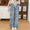 Calça de Pijama Feminina Algodão Seda Primavera Verão Nova Popular na Internet Cintura Alta Perna Larga Roupa Externa Primavera Outono Tamanho Grande Calça para Casa Ar Condicionado
