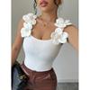 Top de punto sin mangas para mujer, moda de verano transfronteriza europea y americana, elegante, casual, con decoración floral tridimensional