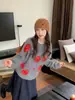 Nuevo Top de Punto Cálido de Lana Pura para Otoño e Invierno Estampado de Cerezas Suéter Cepillado Cuello Redondo Holgado Aspecto Adelgazante y Amigable con la Piel