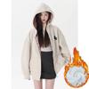 (Cvc Algodón Chino Compuesto 320g) Sudadera con capucha a cuadros forrada empalmada para mujer, chaqueta de manga larga para primavera, otoño e invierno