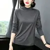 Camiseta base de algodão puro super popular para reduzir a idade em 2026 para mulheres, nova camiseta de manga comprida com gola semi-alta para mulheres primavera e outono 2026