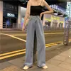 Jeans Preto de Barra Reta Feminino Cintura Alta 2021 Novo Estilo Coreano Primavera e Outono Solto Tamanho Grande Emagrecedor Calças de Perna Larga