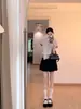 Camisa a Rayas Estilo Universitario Coreano para Mujer, Verano Manga Corta Corte Holgado, Diseño Rejuvenecedor, Cuello Campana con Diseño de Cinta, Top de Nicho