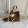 Bolso de Mano Elegante de Comercio Exterior de Gama Alta con Patrón de Lichi, Bolso Versátil de Hombro y Cruzado, Bolso tipo Cubo