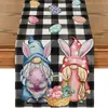 Bandera de Mesa Popular de Pascua Temu Estampado de Enano de Huevo de Pascua Material de Lino Decoración de Mesa de Pascua de Primavera Mantel