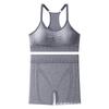 Roupa de ginástica feminina com costas vazadas para esportes, conjunto de shorts de yoga justos sem costura, estilo europeu e americano