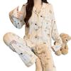Pijama Listrado Fresco Estilo Coreano para Mulheres, Novo Conjunto Fino de Manga Longa para Primavera e Outono, Roupa de Casa com Dachshund de Desenho Animado Atacado