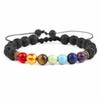 Pulseira Sete Pedras Lápis Lazúli Roda Olho de Tigre Ajustável Trançada Roda Yoga Pulseira de Contas