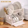 Suministro Directo Transfronterizo Simple Cocina Escurridor de Platos de Doble Capa Estante de Almacenamiento Multiusos Escurridor de Platos