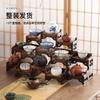 Prateleira de mesa pequena antiga em estilo chinês, prateleira de madeira maciça para exibição de bules de chá, prateleira de exibição para potes de areia roxos, conjunto de chá, enfeites de prateleira de armazenamento