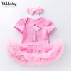 2026 Nuevo Estilo Mameluco Vestido de Cumpleaños para Bebé Niña de Un Año de Manga Corta + Accesorio para el Cabello Parche de Dibujos Animados Bordado Conjunto de Vestido de Una Pieza