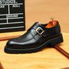 Popular Internet Popular Zapatos de Cuero Suela Gruesa Aumentada Business Casual Hebilla Retro Británico Punta Derby Zapatos Cuero Vacuno Completo Zapatos de Hombre