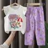 Traje de Manga Corta para Niños Algodón Puro Verano Camiseta para Bebé Ropa de Casa para Niños Pijamas para Niñas Ropa de Verano Ropa para Niños