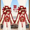 Decoração de Quarto de Casamento, Decoração de Sala de Estar, Cortinas, Caractere de Felicidade Dupla, Enfeites de Flores Puxados à Mão, Decorações Pendentes, Fitas, Suprimentos de Casamento para os Quartos da Noiva e do Noivo