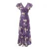 Vestido de encaje floral romántico con retazos de encaje, cuello en V, estilo francés estampado, nueva moda de resort de verano 2026ZA