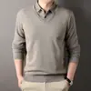 Suéter grueso de otoño para hombre, jersey de punto cálido con cuello camisero, sudadera tipo polo de negocios, prenda interior para hombre