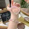 Nuevo Pulsera de Perlas Apilable con Corazón de Cristal Blanco Natural y Calcedonia Rosa Diseño de Nicho Fresco Transmisión en Vivo Venta al por Mayor