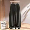 Calça Casual de Cintura Alta Reta Personalizada Feminina Solta Plus Size Caimento Emagrecedor Cobre os Quadris Calça Longa Outono Versátil para o Trabalho