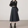 Saia de Terno Estilo Britânico de Cintura Alta em Linha A para Mulheres Nova Coleção Primavera & Outono 2025 Saia que Cobre a Barriga e Emagrece Comprimento Médio Saia Plissada
